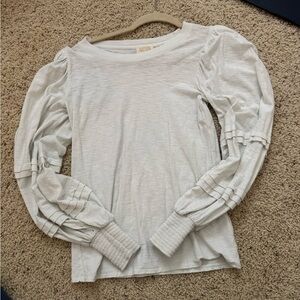 Nation LTD Cream Long Sleeve Blouse with Ruched Sleeves